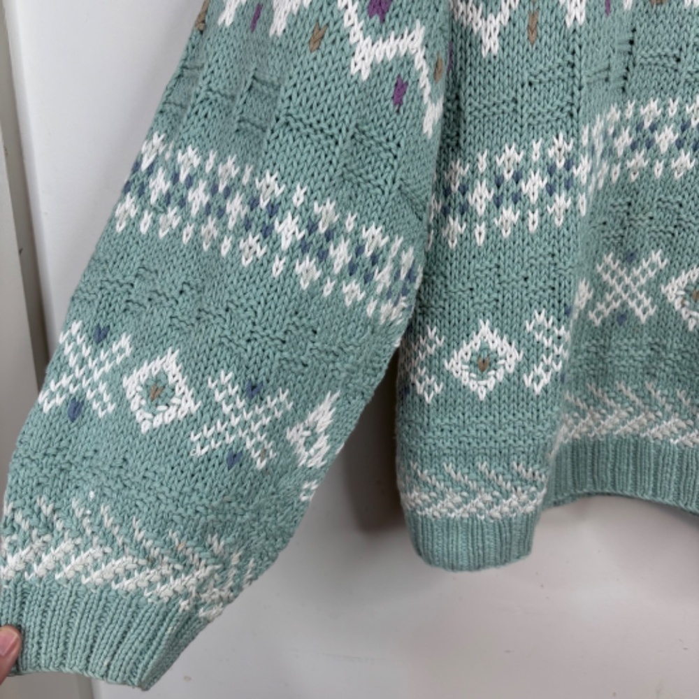Vintage LL Bean Sweater Geometric Cottage Boho Retro Grandma Coastal Cotton - Picture 3 of 9
